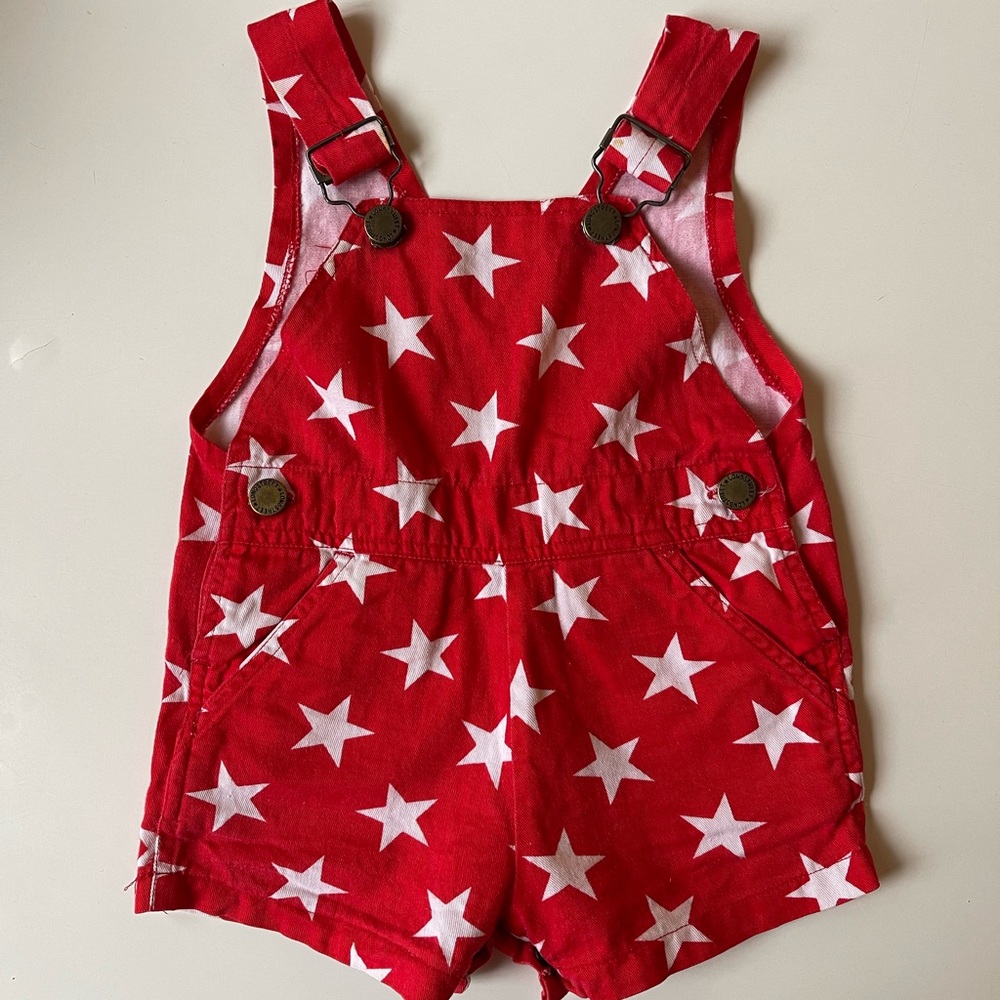 Vintage red white star print overalls - 12 months